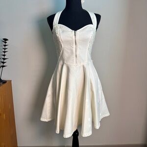 GUESS Vintage Y2K White Cotton Denim Lace Corset Halter Skater Dress |Size 4
